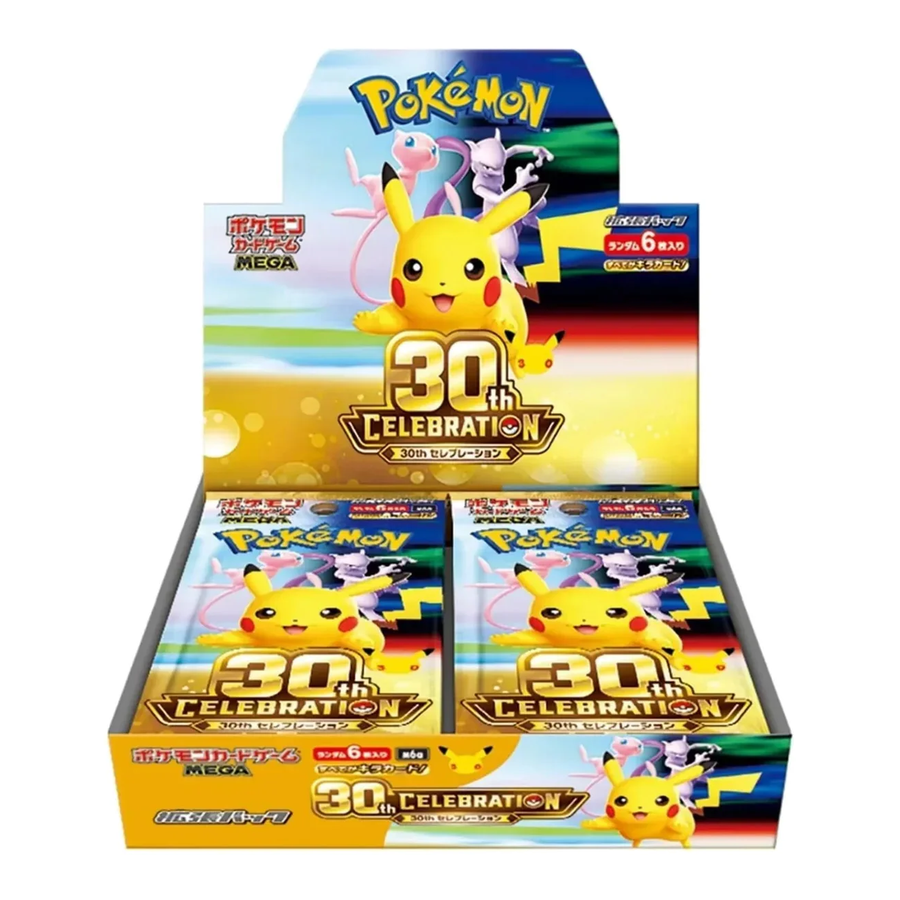 Booster box japonesa Pokémon MEGA 30th Celebration, lacrada de fábrica, pacotes de 6 cartas